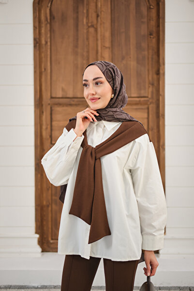 LOCCO Ženska košulja sa dvostrukim bojama i kragnom Na vezivanje smeđa