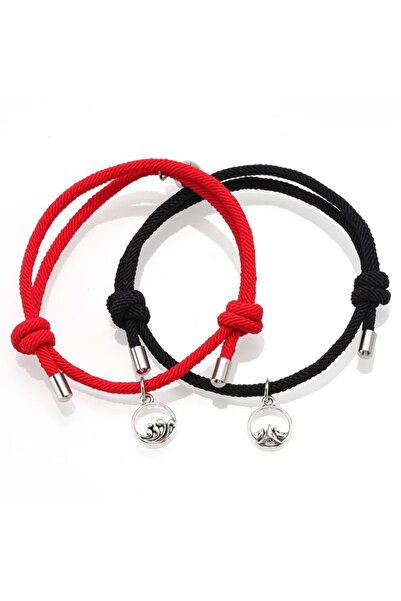 EFAYN.RO Set bratari cuplu cu magnet, tip sfoara, negre si rosii, EFAYN