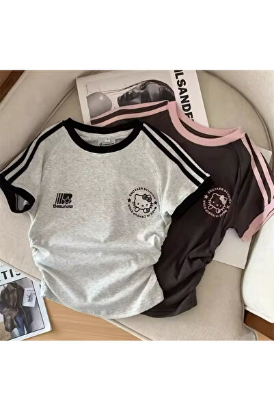 Gofeel Hello Kitty Desenli Büzgü Detaylı Kısa Kemer Boy Crop