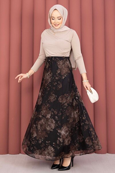 SVS Batik Pattern Tulle Skirt Black