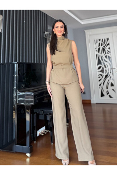 Atelier Derin طقم بلوزة مينك بانتسون ياقة مرتفعة متوسطة الطول