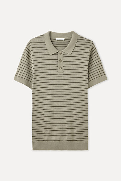 Mudo سترة تريكو بأكمام قصيرة وياقة بولو مخططة