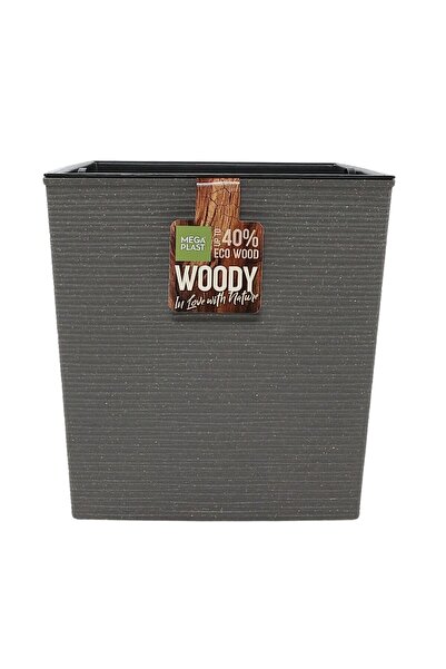 OEM Donna Woody plastic pot, indoor/outdoor, with cover, square, anthracite, ...