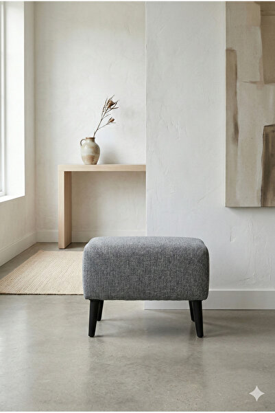 CoArt Home Minimalist İskandinav Tarz Puf - Gri Keten Kumaş Ahşap Ayaklı Puf ...