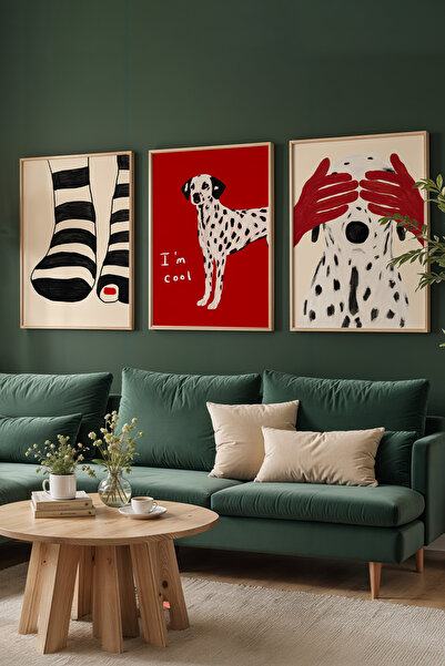 ArtDropsco 3’lü Modern Dalmaçyalı Figürlü Tablo Poster Seti Duvar Dekoru Çerç...