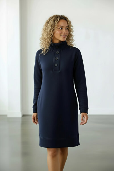 LYVEAN Three-Thread Buttoned Combed Cotton Dress