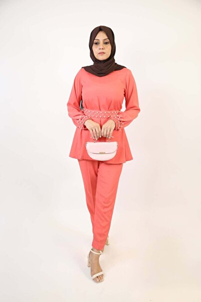 Libas lab Damia- Stunning two piece modest set with faux pearl belt and sleev...