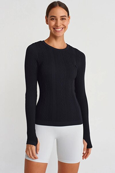 COMEUP Top sport pentru împletirea părului, cu detaliu cu cu model degete, negru