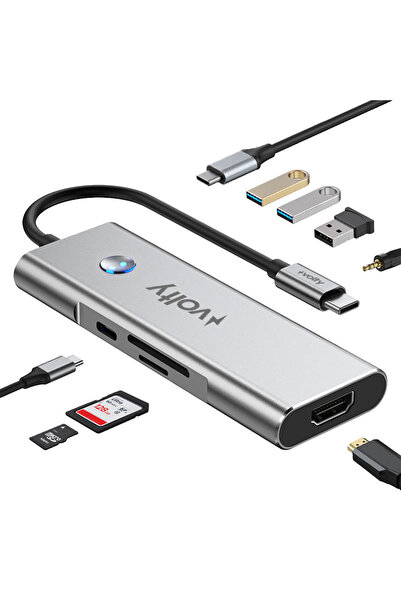 Volty Type-C to HDMI Replicator Hub 6 in 1 |   4K 60Hz, 100W Pd, Audio Port, Sd/Tf (V0301006)