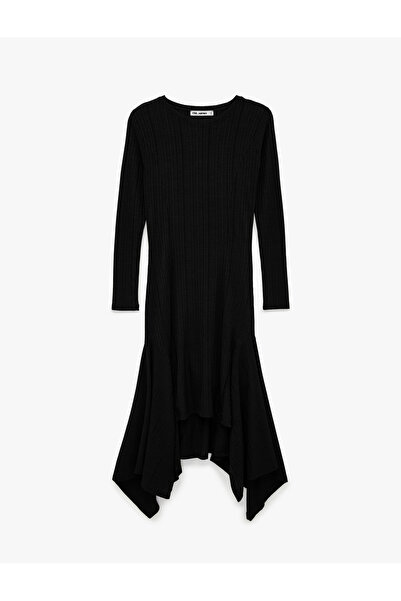 Koton Comfortable Fit Long Sleeve Crew Neck Asymmetrical Cut Long Dress