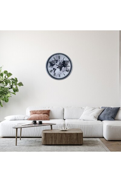 teknoparkx ساعة حائط رمادية مقاس 36 سم مع خريطة العالم