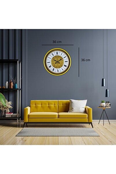 Lunaev ساعة حائط مزخرفة صفراء 36 سم منقوش