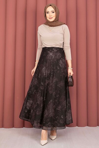 SVS Batik Pattern Tulle Skirt Brown