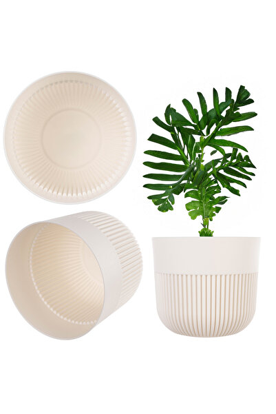 KADAX Ghiveci de flori rotund cu nervuri din plastic de 15 cm