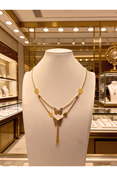 ALZAHR Gold-Plated Double-Layer Butterfly Tassel Necklace - Elegant Statement...