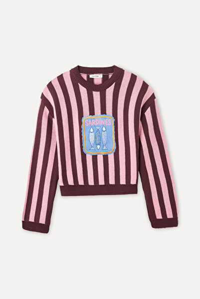 Mudo ÇİZGİLİ NAKIŞLI LOOSE FIT BİSİKLET YAKA KAZAK