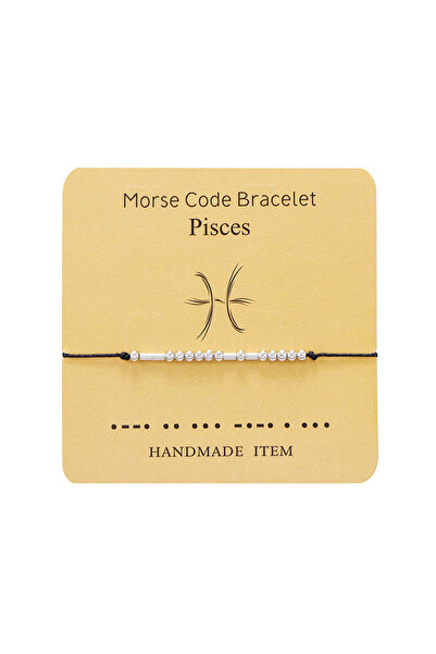 EFAYN.RO Pisces zodiac morse code bracelet, silver, handmade, black, EFAYN, u...