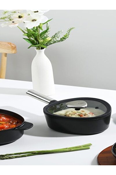 NEOFLAM Fika Apex-Black, Saucepan 18cm with Silicone rim glass lid