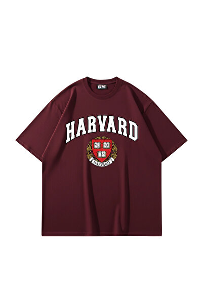 Bak Moda Μπλουζάκι Harvard Printed Oversize Unisex Claret Red