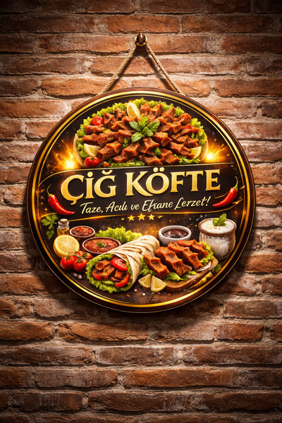 Mayeka Çiğ Köfte Dükkanı İçin Duvar Kapı Tablo Süsü Ahşap Askılı Pano Tabela ...