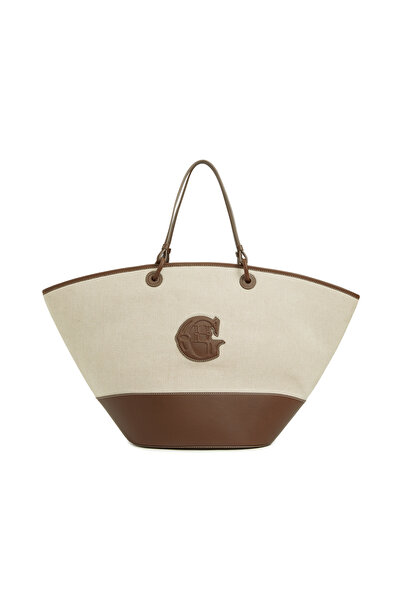 George Hogg Naturel Logo Detaylı Kadın Kanvas Çanta