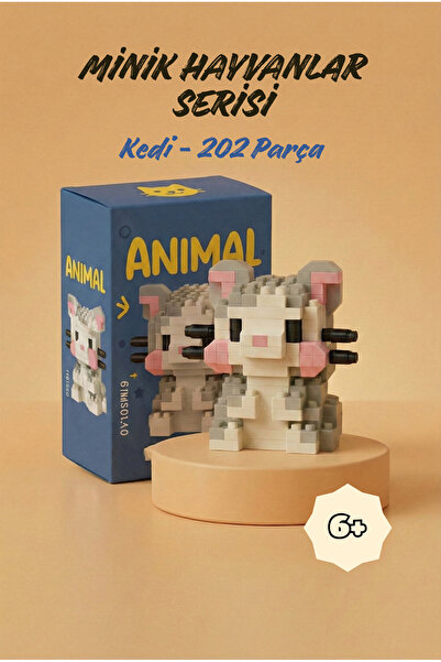 DENAPCAL Kedi Mini Blok Yapı Seti - Minik Hayvanlar Serisi - 3D Yapı Oyuncakları