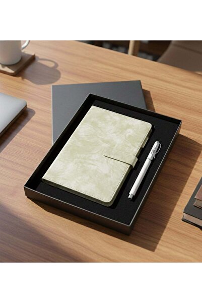Trendmiya Special Boxed Cream Medium Size Notebook Pen Set