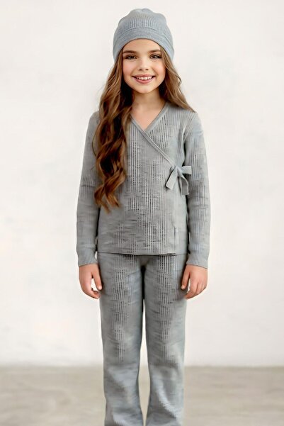 Riccotarz Κοριτσίστικο Σετ Πλεκτό κοτλέ τεμαχίων με Δώρο Μπερέ, Γκρι Σετ Πάνω...