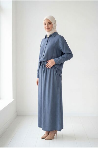 MİHRA STORE Σετ Φούστας Τεσεττούρ Αϊσίμα-MA2145 Ίντιγκο