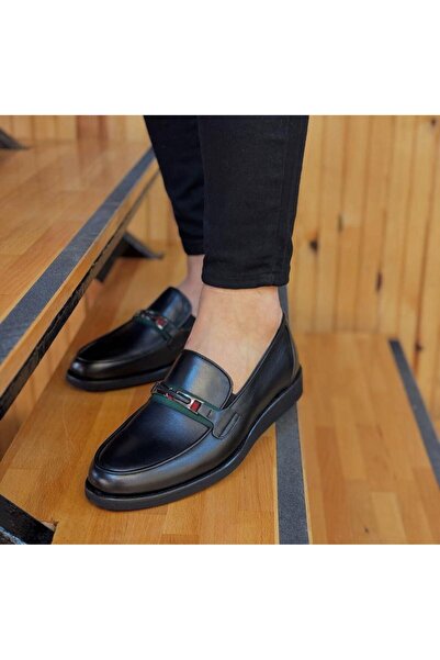 Parlak Şeritli Tokalı Hakiki Deri Eva Taban Ayakkabı