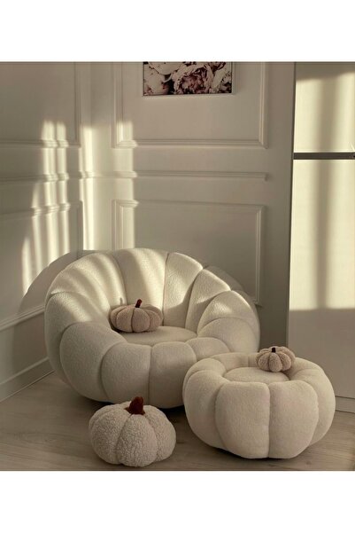 oiphome Kabak peluş dekoratif 3adet bej harika kumaş