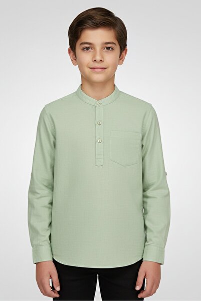 Nautica قميص جينز للأطفال الأولاد بأكمام طويلة سادة، لون أخضر زيتوني