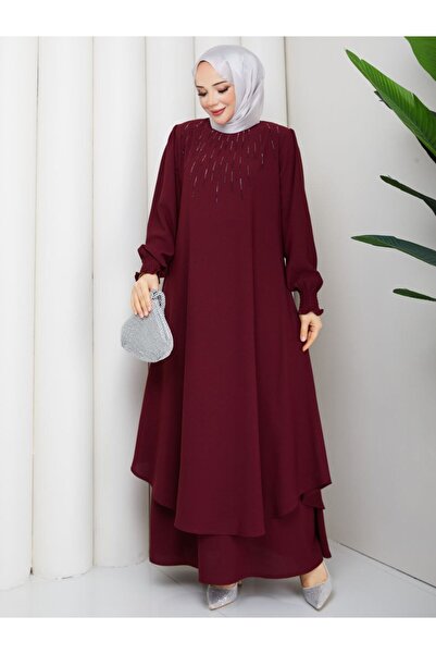 CLB COLLECTION Hijab Skirt Double Set with Stone Embroidery Long Tunic