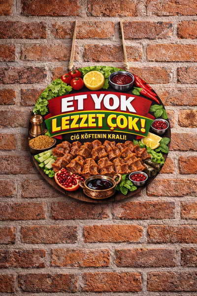 Mayeka Çiğ Köfte Dükkanı İçin Duvar Kapı Tablo Süsü Ahşap Askılı Pano Tabela ...