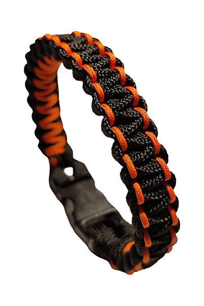 Paracord Bileklik, Turuncu Siyah, Unisex , Minimalist Örgü Tasarım