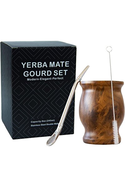 Arabest Yerba Mate Natural Gourd/Tea Cup Set Brown (Original Traditional Mate...