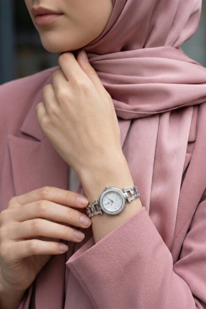 InStyle Silver Women Wrist Watch with Stone Bezel