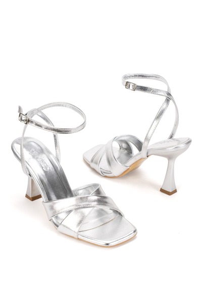 DYG STORE Silver Cross-Strapped Stylish Evening Dress Shoes - 260