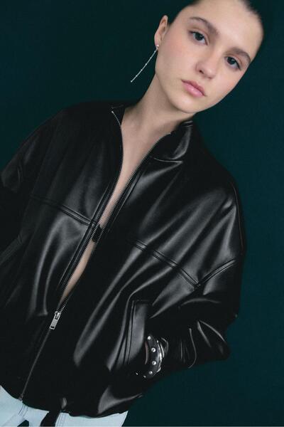 Stradivarius Kemerli suni deri balon ceket