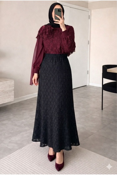 CNG MODA Likralı Astarlı Dantelli Etek