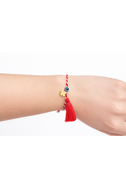 CNBYs Marteniçka Dilek & Şans Bilekliği – Gold Yonca, Nazar Boncuğu ve Püskül...