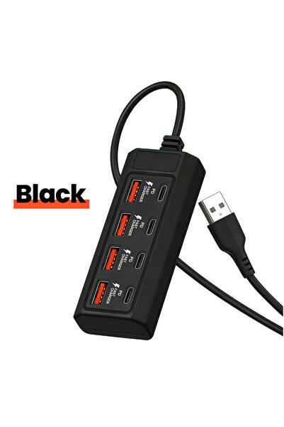 Choice1 محطة شحن كهربائية سوداء 8 في 1 بمنفذ USB، محول طاقة سريع الشحن 25 واط...