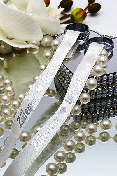 Lora Wedding Dökülen İncili Gümüş Varak (Parlak, Yaldızlı) Baskılı İsimli ve ...