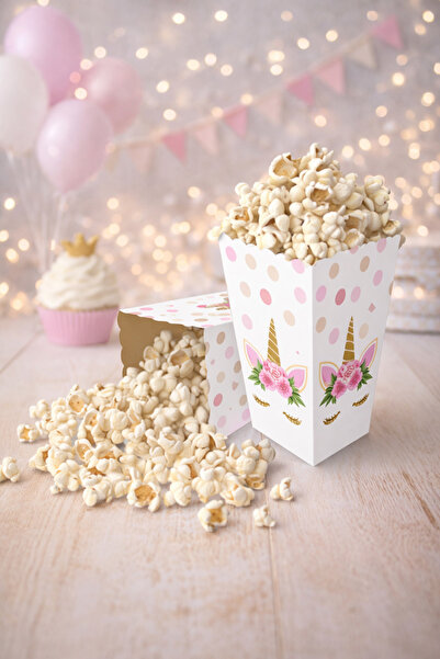 Baloncu Dede Unicorn Temalı Doğum Günü & Baby Shower Parti İçin Popcorn Kutus...