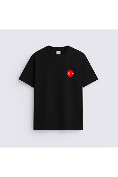 AYDESİGN Drapelul Turciei Moon Star cu imprimeu guler rotund Tricou negru pen...