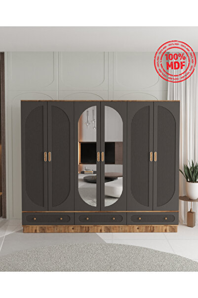 Teen & Bright SOHO 6 KAPAKLI ÇEKMECELİ BAZALI GARDIROP - TAMAMI MDF
