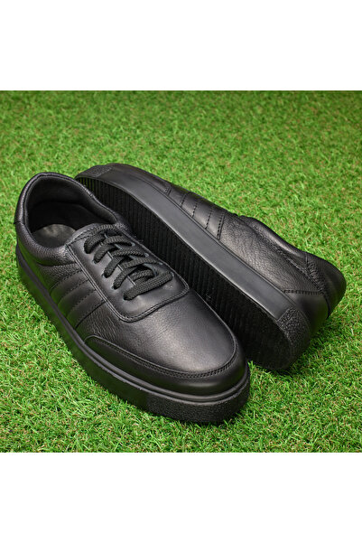 Tellus Men's Black Genuine Leather Walking Sneakers, 00013