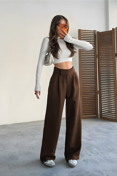 YAKAMEL Women's High Waist Velcro Crepe Fabric Palazzo Pants