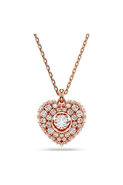Swaroski Idyllia pendant, crystal pearl, heart shape, white, rose gold plated.