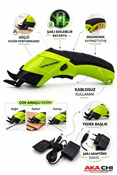 AKA CHI Şarjlı Elektrikli Makas Kablosuz Kumaş Karton Deri Plastik Kesme Maki...